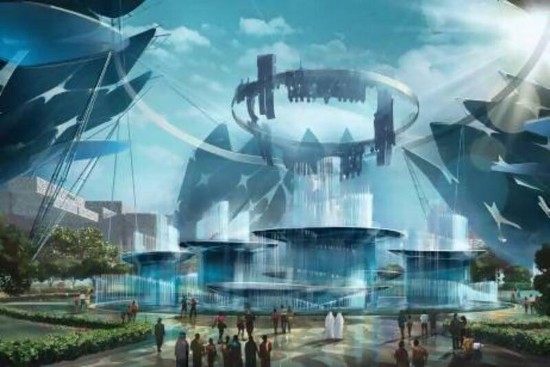 Details of the UAE's planned bid for Expo 2020 have been revealed to the public for the first time. Pictured here is an artist's impression of Al Wasl Plaza - Oasis Fountain Day. Courtesy Dubai Expo 2020