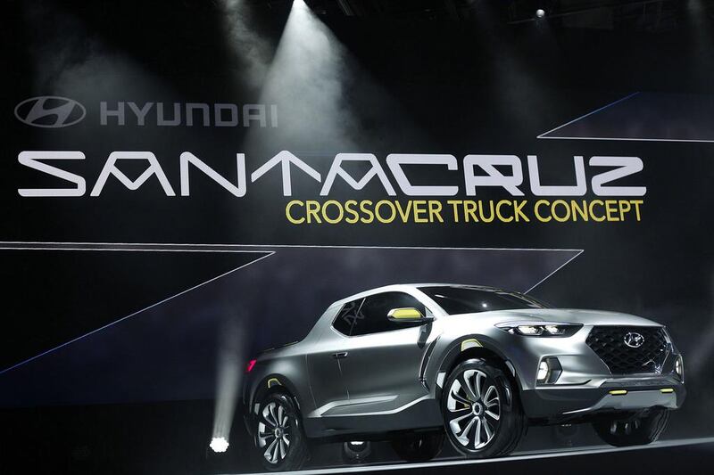 Hyundai's Santa Cruz crossover pickup truck concept, introduced at the North American International Auto Show in Detroit, has a 2.0-liter turbodiesel engine rated at 190 horsepower and 300 pound-feet of torque. Bill Pugliano / Getty Images / AFP
