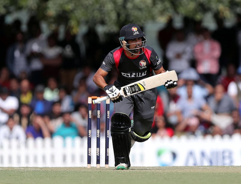 Dubai, United Arab Emirates - January 25, 2019: Shaiman Anwar of the UAE bats in the the match between the UAE and Nepal in a one day internationl. Friday, January 25th, 2019 at ICC, Dubai. Chris Whiteoak/The National