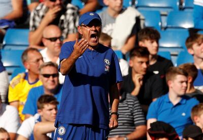 Soccer Football - Premier League - Chelsea v AFC Bournemouth - Stamford Bridge, London, Britain - September 1, 2018  Chelsea manager Maurizio Sarri during the match              Action Images via Reuters/John Sibley  EDITORIAL USE ONLY. No use with unauthorized audio, video, data, fixture lists, club/league logos or "live" services. Online in-match use limited to 75 images, no video emulation. No use in betting, games or single club/league/player publications.  Please contact your account representative for further details.