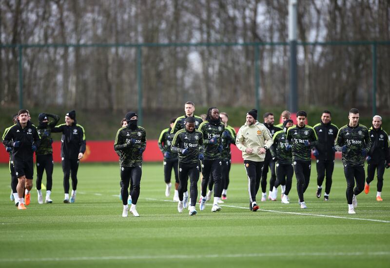 Manchester United players train at Carrington. EPA 
