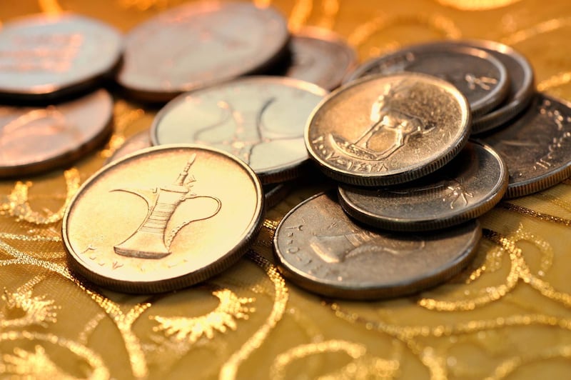coins of uae, also known as dirham. image taken in dubai. Getty Images