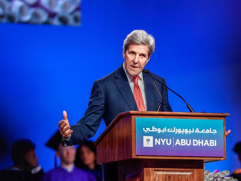 Abu Dhabi, UAE.  May 20, 2018.  Fifth edition of the New York University Abu Dhabi Commencement Exercises. Keynote speaker, former US Secretary of State John Kerry.
Victor Besa / The National
Section:  National
Reporter:  James Langton