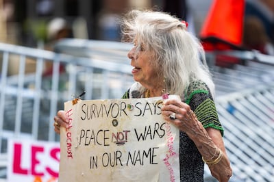 Holocaust survivor Marione Ingram joins pro-Palestinian demonstrators to call on George Washington University to divest from companies that provide arms to Israel, in Washington. EPA