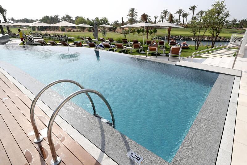 Dubai, United Arab Emirates - September 24, 2019: The main pool. General views of JA Lake View hotel which opened recently. Tuesday the 24th of September 2019. Jebel Ali, Dubai. Chris Whiteoak / The National