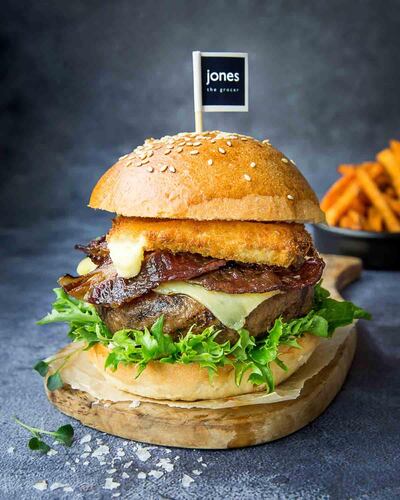 With many nods to the brand's Australian heritage on the menu, Siddiqui says the Jones Wagyu Burger is the most popular dish. Courtesy Jones The Grocer