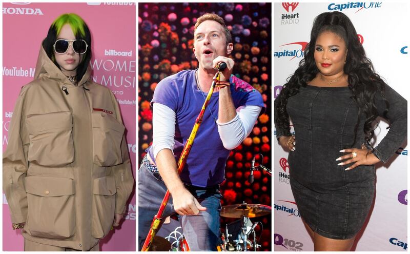 From left: Billie Eilish, Coldplay and Lizzo are scheduled to perform at 'Global Goal Live: The Possible Dream' event. 