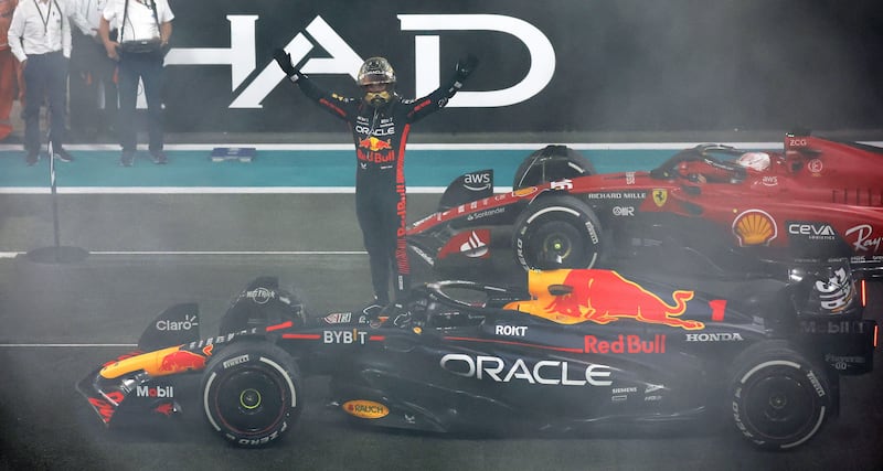 Max Verstappen of Red Bull Racing celebrates after winning the race. EPA