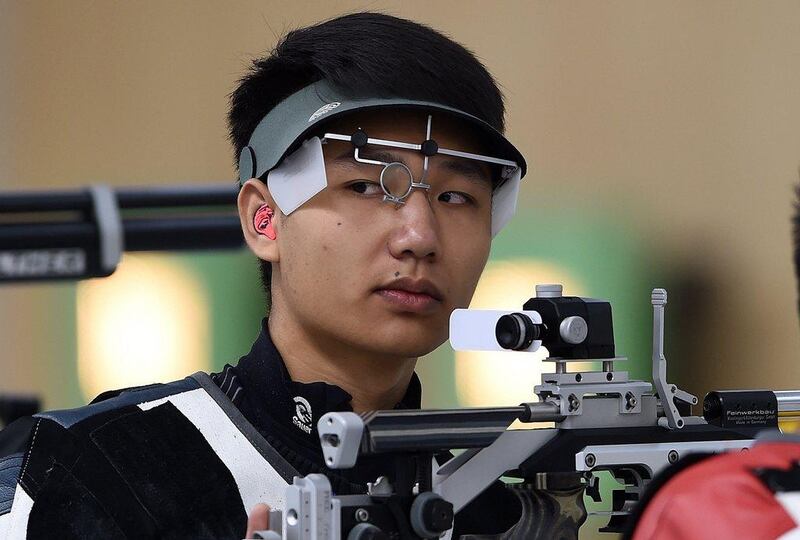 China's Yang Haoran shown during his 10-metre air rifle victory at the 2014 Asian Games in Incheon, South Korea on Tuesday. Indranil Mukherjee / AFP / September 23, 2014