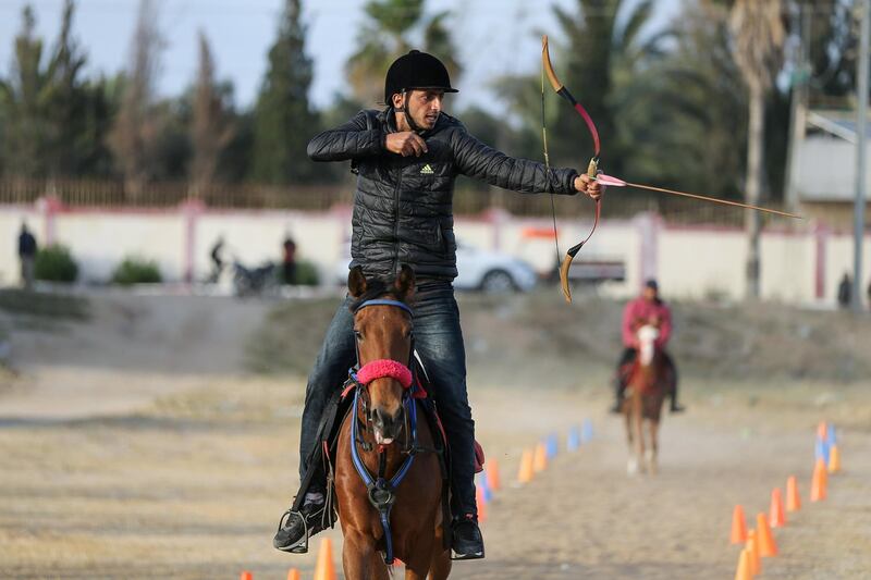 There are several hundred horseback riders in Gaza but few have so far been willing to give it a try with archery. Reuters