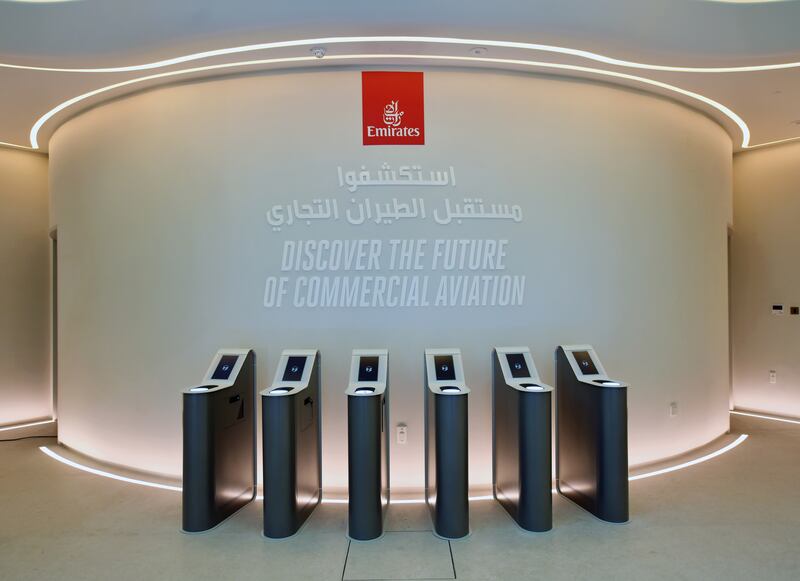 Emirates has designed its pavilion to offer people a glimpse into the future of commercial aviation