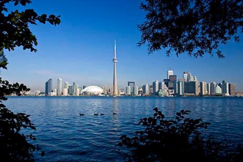 View of Toronto from Centre Island, Toronto Islands Park, Toronto, Ontario, Canada.