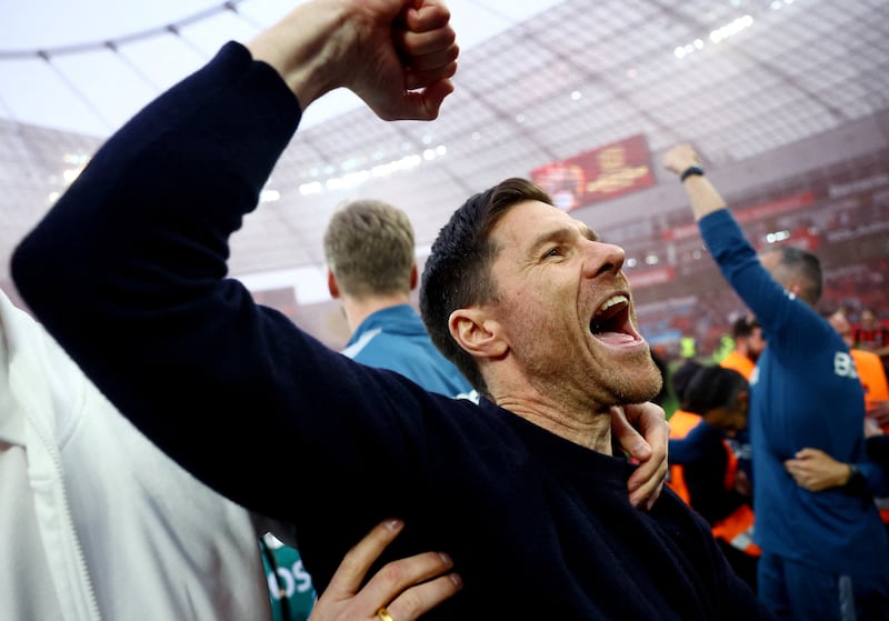 Bayer Leverkusen coach Xabi Alonso after winning the Bundesliga. Reuters 