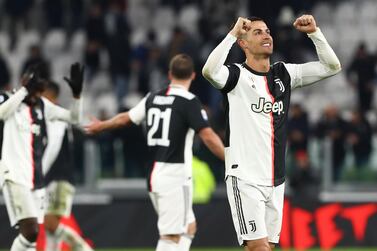 Cristiano Ronaldo of Juventus celebrates a victory at the end of the Serie A match between Juventus and Parma Calcio at Allianz Stadium in January before the lockdown. Getty