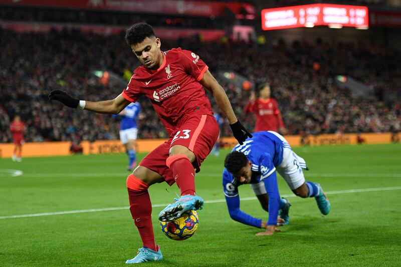 Liverpool midfielder Luis Diaz controls the ball. AFP