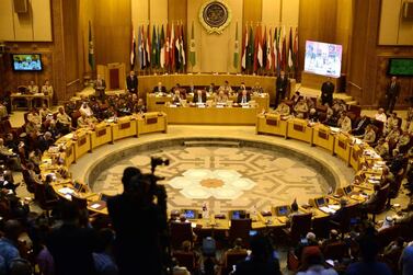 The main conference hall at the Arab League headquarters before its renovation. AFP