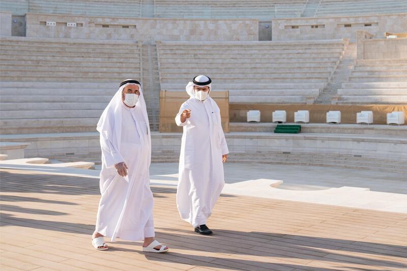 Sheikh Dr Sultan bin Muhammad Al Qasimi, Ruler of Sharjah, tours Khor Fakkan's new amphitheatre on November 23. Courtesy: Sharjah Government Media Office