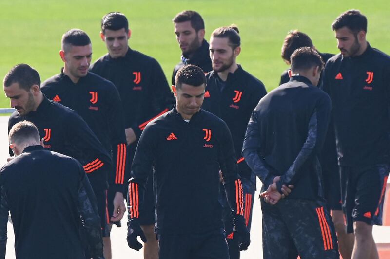 Juventus' Portuguese forward Cristiano Ronaldo with teammates in training. AFP