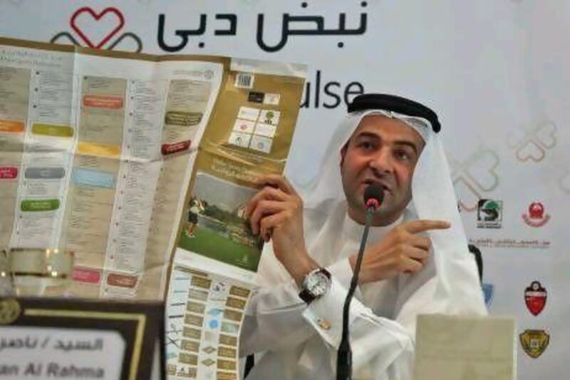 Nasser Al Rahman, director of Dubai Pulse, shows the new map of sporting venues launched by the Dubai Sports Council.