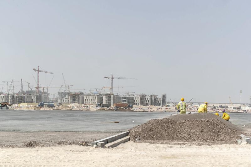 DUBAI, UNITED ARAB EMIRATES. 11 OCTOBER 2018. Site visit to the Expo 2020 construction site. Heavy construction underway in preperation to the build up to 2010.
General image as one enters the site. (Photo: Antonie Robertson/The National) Journalist: Ramola Talwar. Section: National.