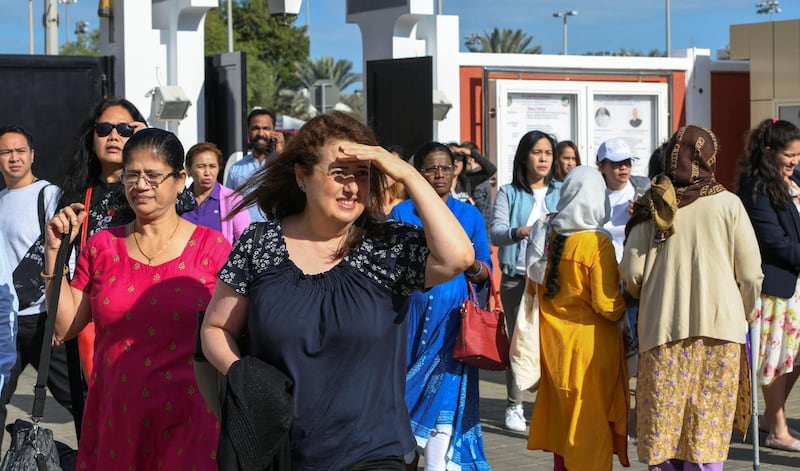 Abu Dhabi, United Arab Emirates - Worshippers rush inside to view the mass at St. JosephÕs Cathedral on February 5, 2019. Khushnum Bhandari for The National
