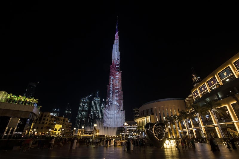 Dubai, United Arab Emirates - Burj Khalifa's light show to celebrate it's 10th year.  Leslie Pableo for The National