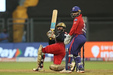 Dinesh  Karthik of Royal Challengers Bangalore  plays a shot during match 27 of the TATA Indian Premier League 2022 (IPL season 15) between the Delhi Capitals and the Royal Challengers Bangalore held at the Wankhede stadium in Mumbai on the 10th April 2022

Photo by Rahul Gulati / Sportzpics for IPL