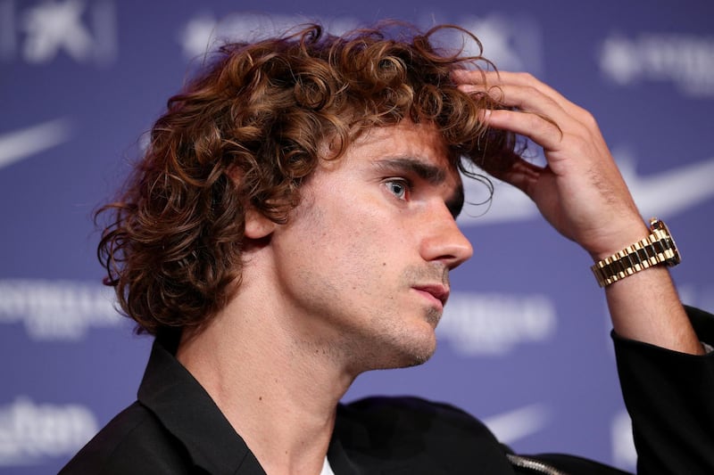 Antoine Griezmann during a news conference for his unveiling as a Barcelona player. Reuters