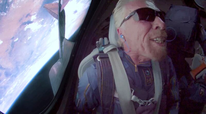 Virgin boss Richard Branson during his 15-minute spaceflight after taking off from Spaceport America, New Mexico. EPA