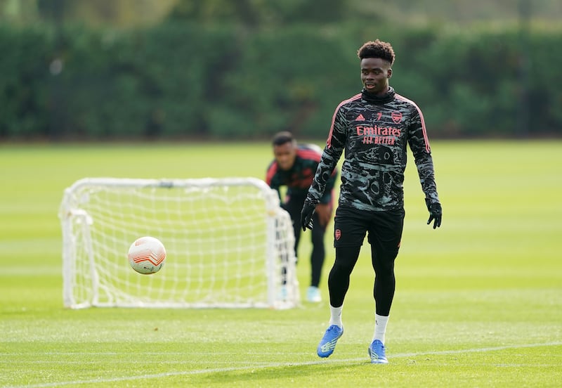 Bukayo Saka during a training session at the Arsenal Training Centre on Wednesday, October 12, 2022, on the eve of their Europa League clash with Bodo Glimt. PA