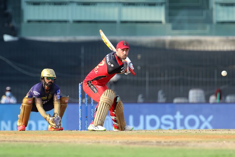 Glenn Maxwell of Royal Challengers Bangalore plays a shot during match 10 of the Vivo Indian Premier League 2021 between the Royal Challengers Bangalore and the Kolkata Knight Riders held at the M. A. Chidambaram Stadium, Chennai on the 18th April 2021.

Photo by Vipin Pawar / Sportzpics for IPL