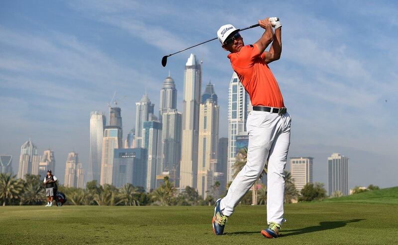 DUBAI, UNITED ARAB EMIRATES - FEBRUARY 03:  Rafa Cabrera-Bello of Spain plays his secons shot on the par four 13th hole during the pro-am event prior to the Omega Dubai Desert Classic on the Majlis course at the Emirates Golf Club on February 3, 2016 in Dubai, United Arab Emirates.  (Photo by Ross Kinnaird/Getty Images)