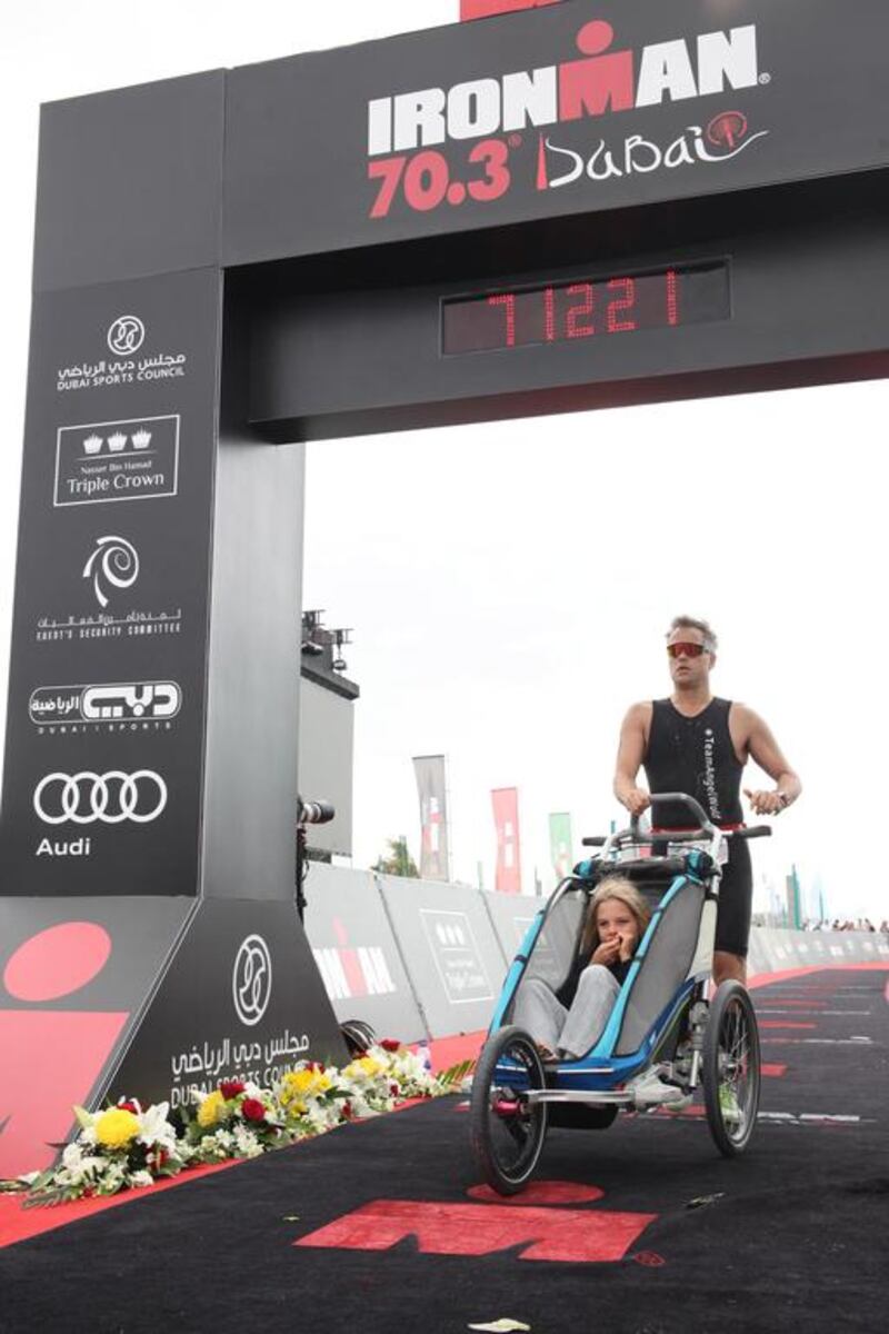 Nick Watson and son Rio competed in Ironman 70.3 Dubai in January 2017. Courtesy Team Angel Wolf