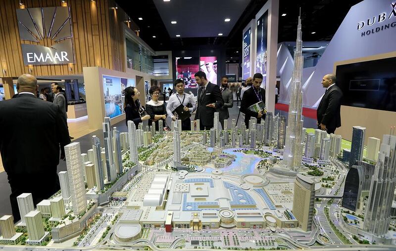 Downtown Dubai projects make up a mini-city at the Emaar stand during the Cityscape Global 2014. Satish Kumar / The National