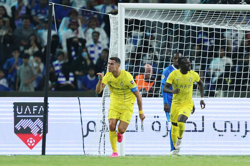 Nassr's Cristiano Ronaldo celebrates after scoringhis first goal. Getty