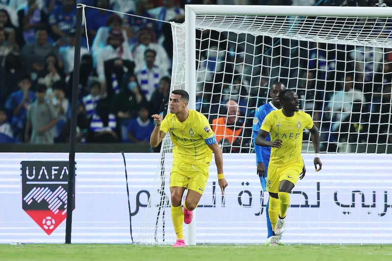 Nassr's Cristiano Ronaldo celebrates after scoringhis first goal. Getty