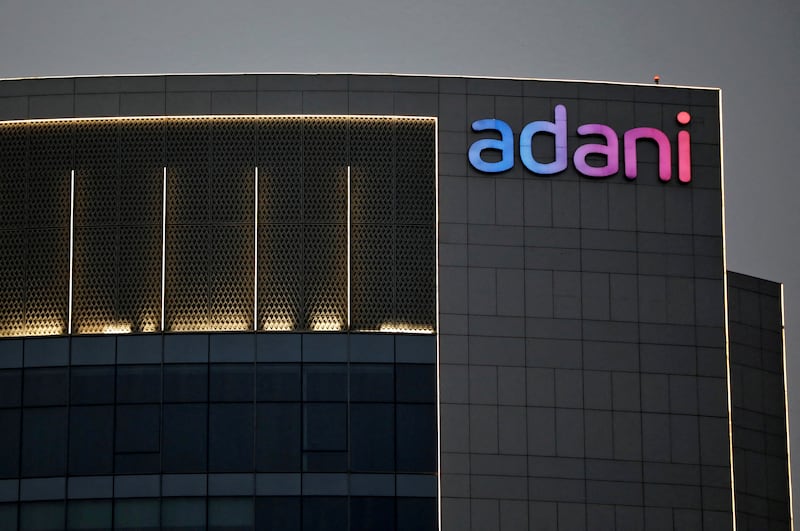 The logo of the Adani Group on the facade of one of its buildings in Ahmedabad, India. Reuters