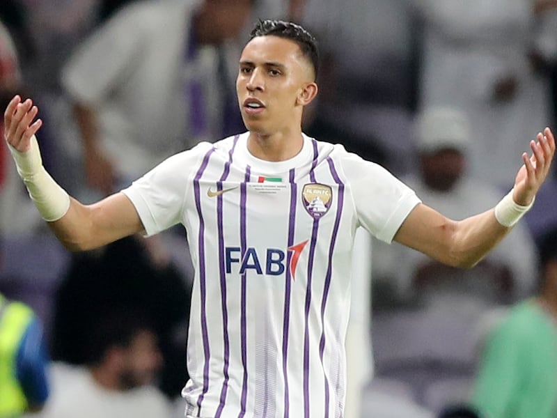 Soufiane Rahimi celebrates after scoring for Al Ain to make it 1-0 on the night.