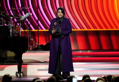 Arooj Aftab accepts the best global music performance for 'Mohabbat' at the 64th Annual Grammy Awards on Sunday. AP Photo
