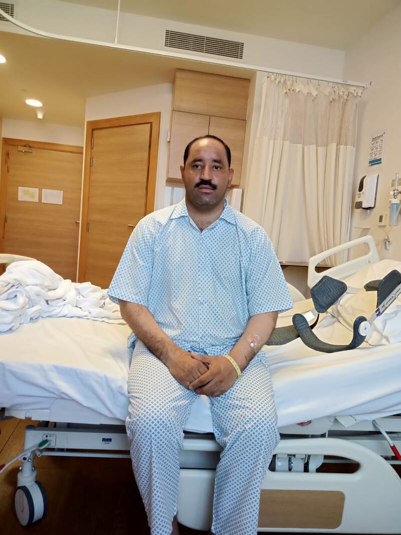 Mohammed Nouman, 30, carpenter, at Aster hospital after removing spine tumour. Credit: Aster Hospital