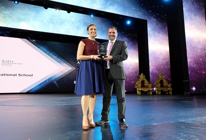 Dubai, United Arab Emirates - March 07, 2019: Raha International School wins International Baccalaureate school of the year at the Top School Awards 2019 at the Rajmahal Theatre, Dubai. Thursday the 7th of March 2019 at Bollywood Parks, Dubai. Chris Whiteoak / The National