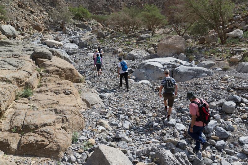 A hike in Ras Al Khaimah's leopard canyon. Reporter: Haneen Al Dajani. 7 April 2017. Photo: PJ van Schalkwyk for The National *** Local Caption ***  PP5_5354-Edit.jpg