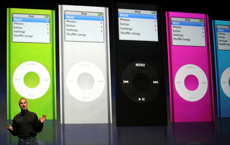 Former Apple chief executive Steve Jobs introduces new iPod Nanos in 2006. Reuters