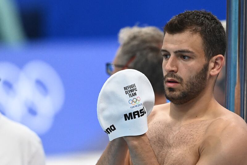 Alaa Maso, right, represented the IOC Refugee Olympic Team at the 2020 Tokyo Olympic Games last summer. AFP