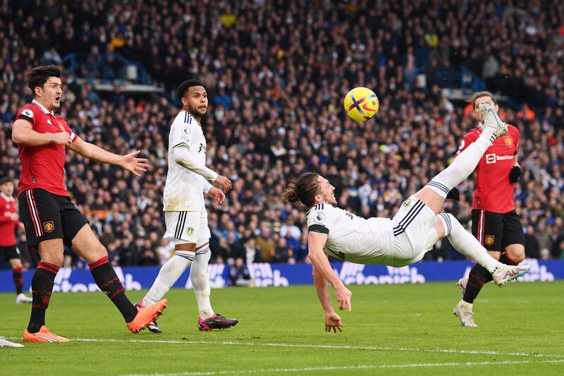 Luke Ayling of Leeds United attempts an overhead kick. Getty 