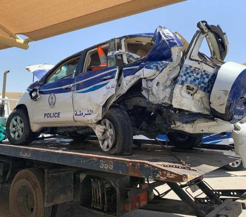 An on-duty officer was killed in an accident on Thursday. Courtesy: Sharjah Police