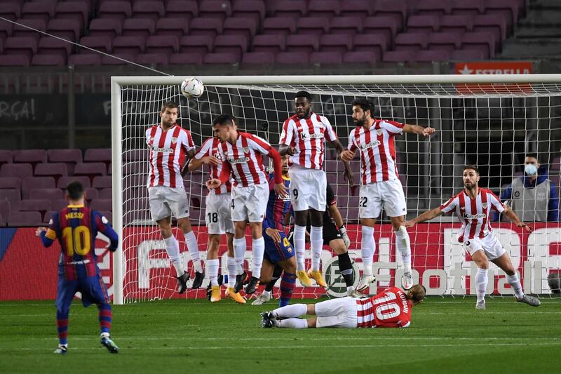 Barcelona's Lionel Messi scores from a free-kick to make it 1-0. Getty