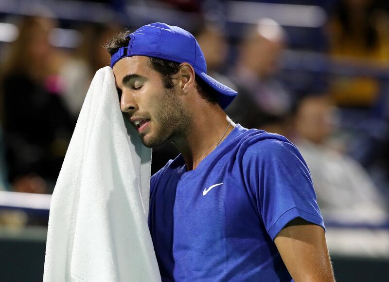 Abu Dhabi, United Arab Emirates - Reporter: Jon Turner: Karen Khachanov during the semi final between Rafael Nadal v Karen Khachanov at the Mubadala World Tennis Championship. Friday, December 20th, 2019. Zayed Sports City, Abu Dhabi. Chris Whiteoak / The National