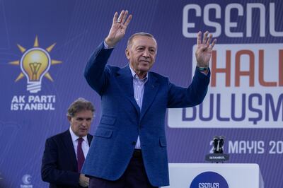 President Recep Tayyip Erdogan of Turkey addresses supporters during a campaign rally on May 26, 2023 in Istanbul. Getty Images