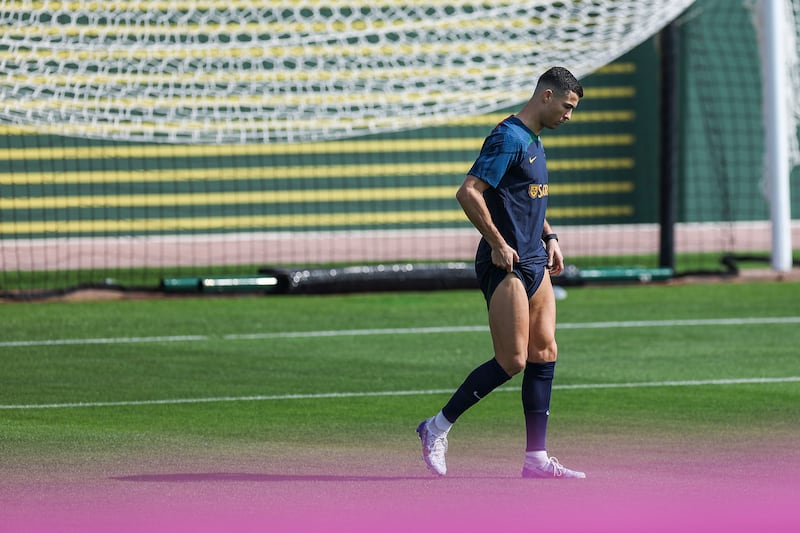 Cristiano Ronaldo during a Portugal training session in Al Shahhniya. EPA